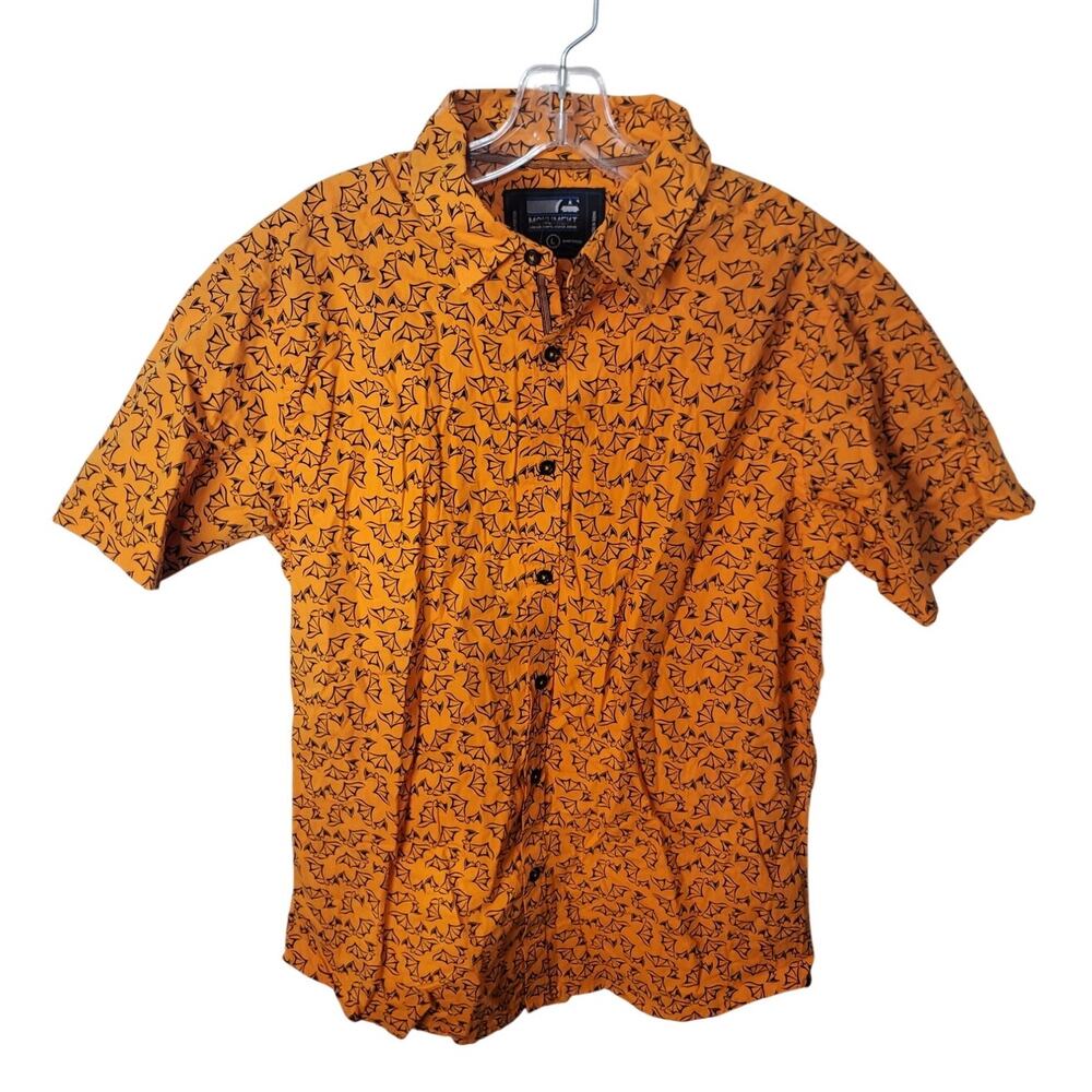 Monument Orange/Black Bat Halloween Button Down, NWOT, Large